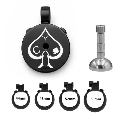 Chastity Cage Flat Queen of Spades Series Chastity Cage for Male Metal Penis Lock Sissy SM Device with Metal Catheter Sex Toy for Men Flat Chastity