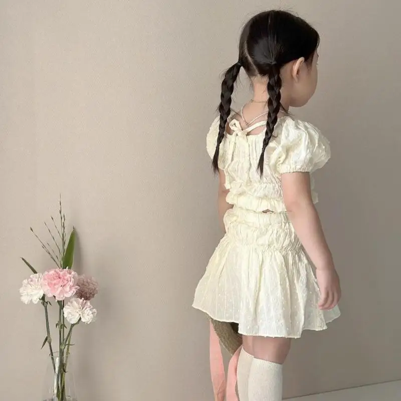 2026 Summer New Girls Short Sleeve Clothes Set Baby Girl Cute Sweet Puff Sleeve Tops + Skirts 2pcs Suit Toddler Cotton Outfits