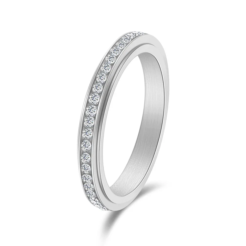 Luxe ontwerpen Volledige Kubieke Zirkonia Draaibare Ringen voor Vrouwen Hoge Kwaliteit Roestvrij Staal Waterdichte Sieraden 2025