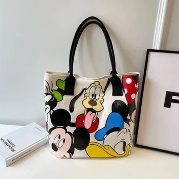 Bolso de lona de pato Donald de punto bonito de Disney, bolso de hombro Simple para estudiante, bolso escolar periférico del mismo estilo