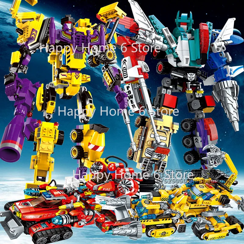 

6 IN 1 Deformation Mecha Car Aircraft Tank Combined Transformation Chariot Heavenly Calamity God Of War Building Block Ornaments