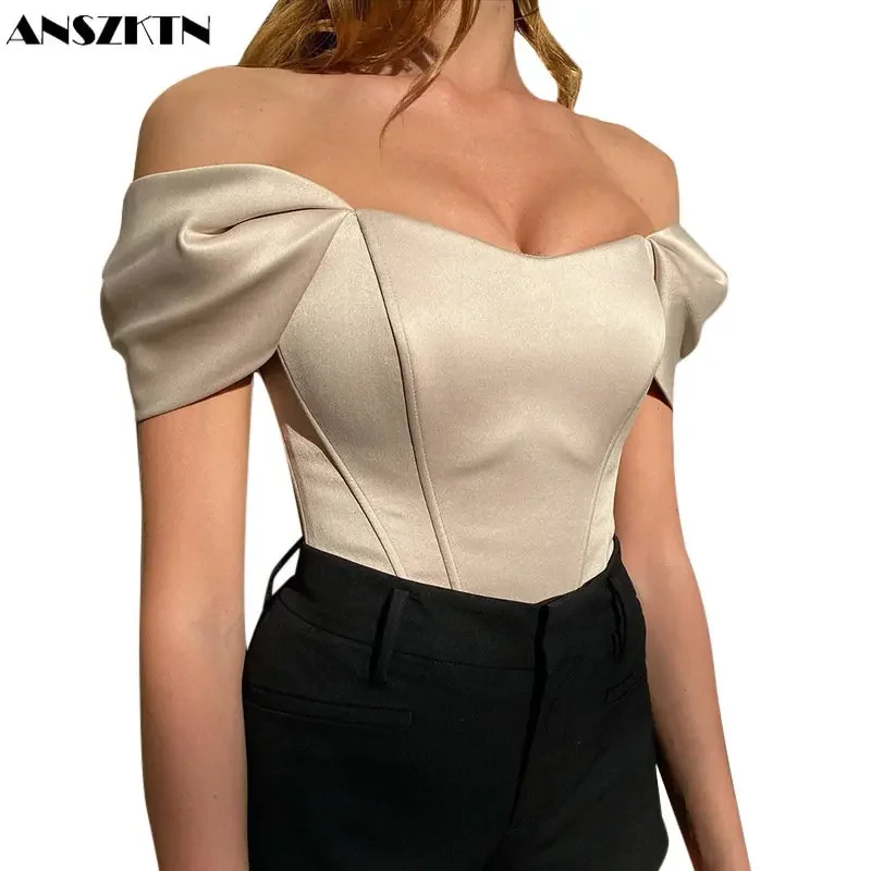 ANSZKTN Summer Latest Boob Tube Crop Tank Solid One Shoulder Tops Women