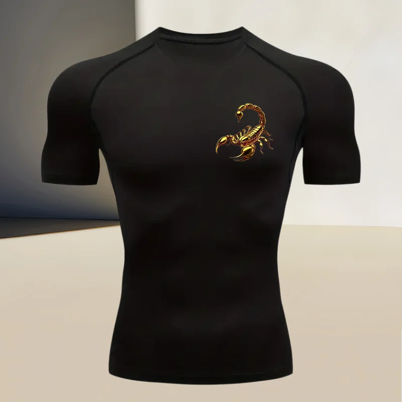 Men's Running Fitness Compression Speed Dry Bottom Shirt Short Sleeve Round Neck High Elasticity Fabric Top