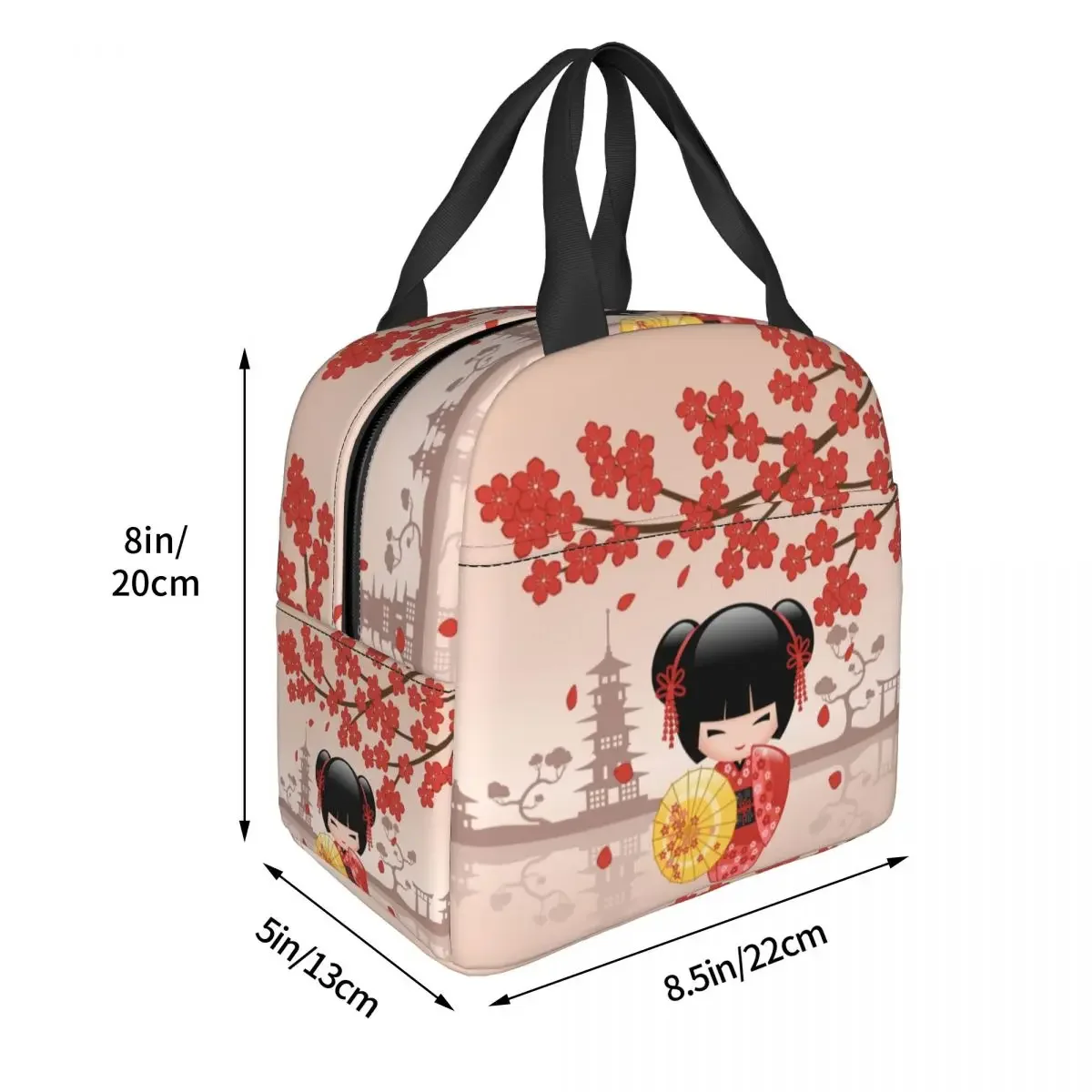 Japanese Keiko Kokeshi Doll Merch Insulated Lunch Bag Cute Design Kimono Geisha Dolls Girls Cooler Thermal Bento Box Lunch Boxes