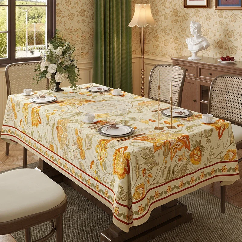 Table Cloth Waterproof Light Luxury Dining Table Tablecloth Rectangular Household Tea Table Cloth American Style Countryside