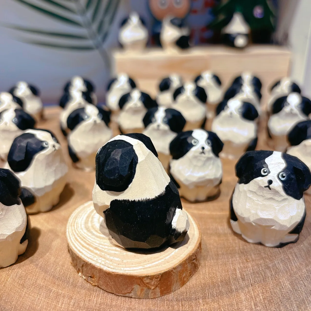 Cute Border Collie Handmade Wood Carving Ornament Doll Gift Desktop Decor For Border Shepherd Lovers Daily Room Table Decoration