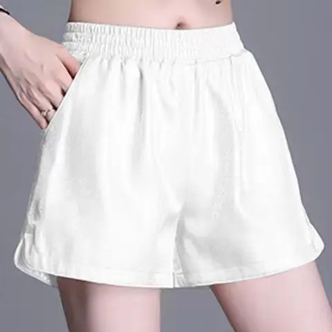 Plus Size Casual Shorts Women Clothing Short Solid Top Office Lady Elastic Waist Pocket Shorts Casual Summer