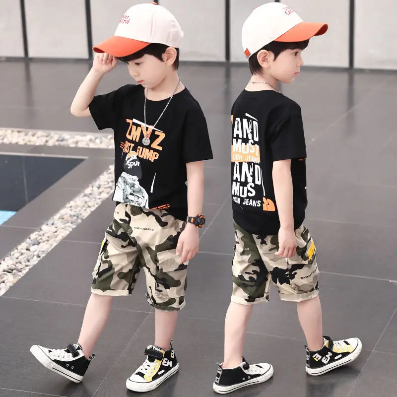 

Children's T-Shirt Pants Sets 2022 Summer Boys Fashion Cotton Short Sleeve Tops Knee Length Shorts Two Piece Set Kids's Clothing