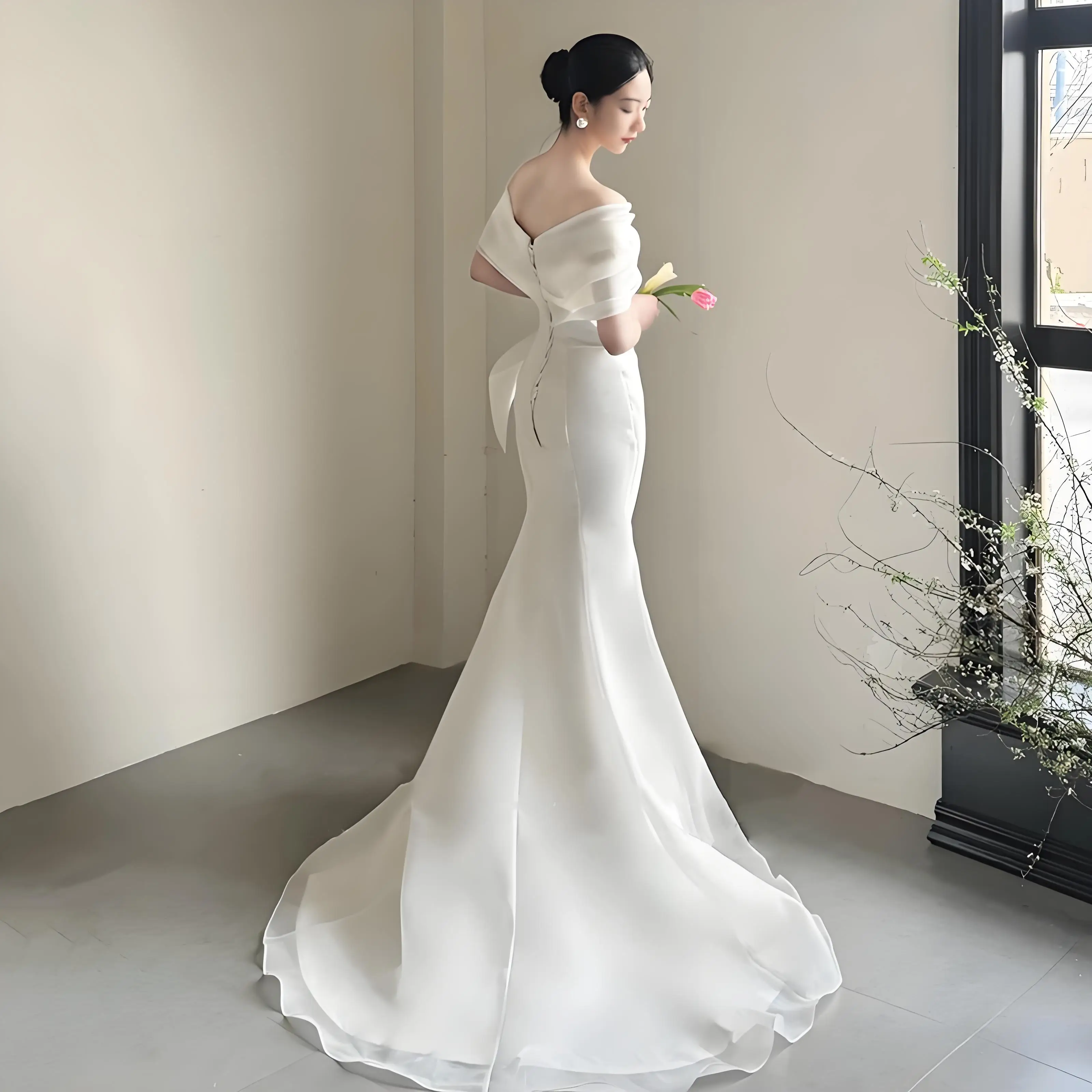 Beshinel مخصص قبالة الكتف فساتين زفاف خفيفة فاخرة 2025 حورية البحر زي العرائس ذيل الغزل فستان أبيض Vestidos