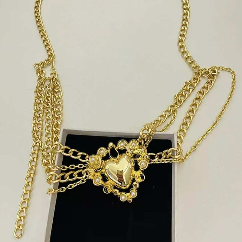 Fashion small fragrance multi-layer golden heart-shaped waist chain Celebrity style creative fringe belt chain dress accessories