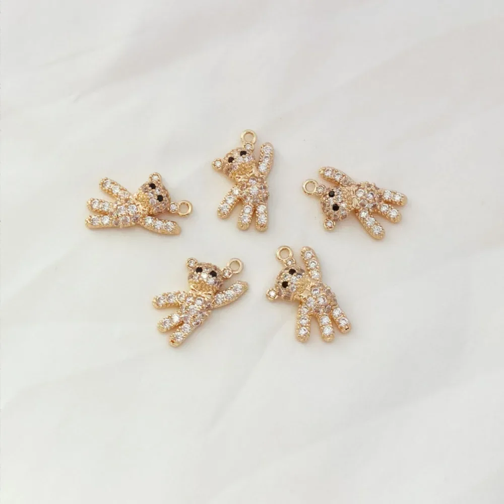 Accesorios chapados en oro 14, colgante de oso lindo de circón, pendientes, pulsera, colgante de collar, accesorios hechos a mano DIY