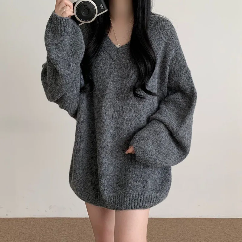 

Soft Cozy Knitwear Women's Loose Sle Autumn Winter New Fashion V-neck Long Sleeve Pullover Sweater Korean Commute Outerwear 2025