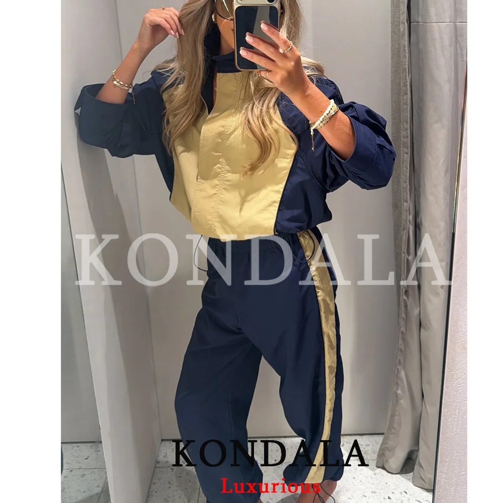 KONDALA Casual Chic Khaki Damen-Hosenanzug Patchwork Reißverschluss Locker Sitzendes Oberteil Lange Hose mit Elastischem Bund Mode 2026 Herbst Sportanzug – Detail 5