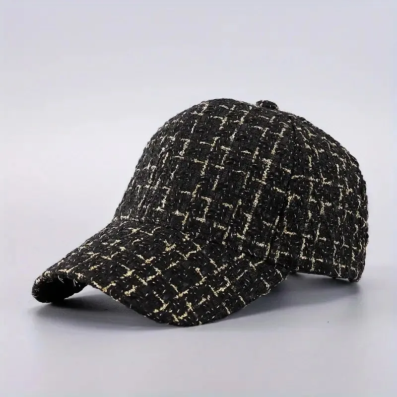 Casquette de baseball pied-de-poule pour femme, chapeau de sport léger et ajusté avec fermeture à boucle, casquette de camionneur à carreaux de style britannique rétro