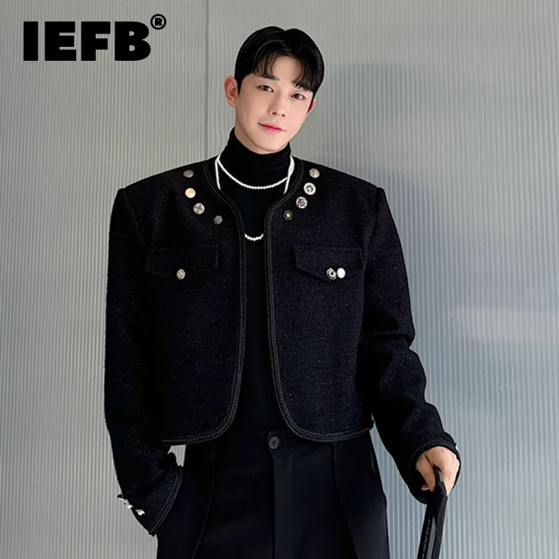 IEFB Fashion Men's Jackets Chic Multi-button Round Collar Solid Color Korean Style Casual Male Short Coats New Menswear 9C7983