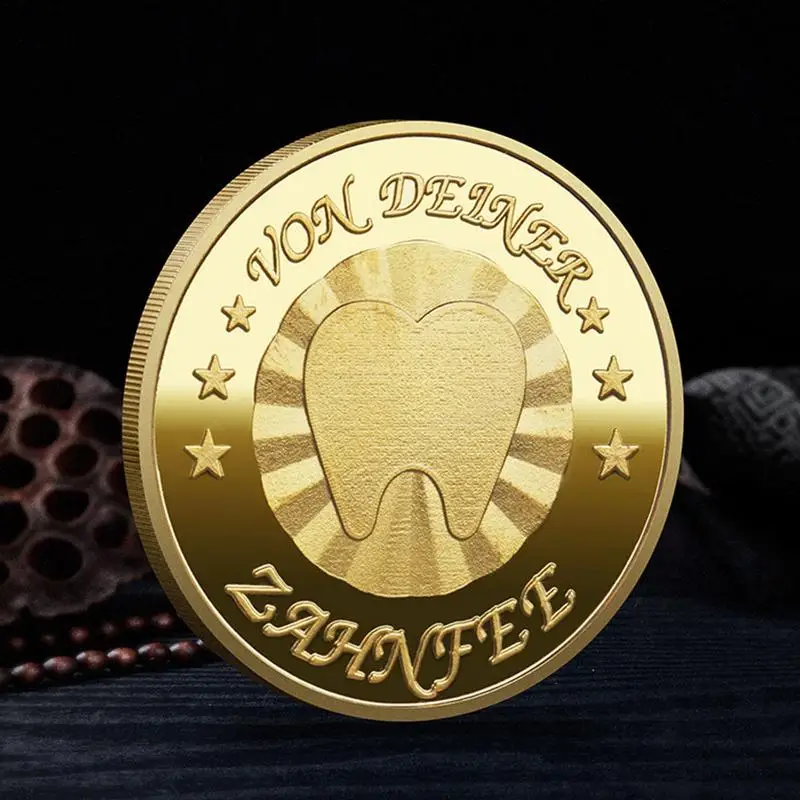 Tooth Fairy Gold Plated Commemorative Coin Creative Kids Tooth Change Gifts Physical Metal Crypto Commemorative Coin Souvenirs