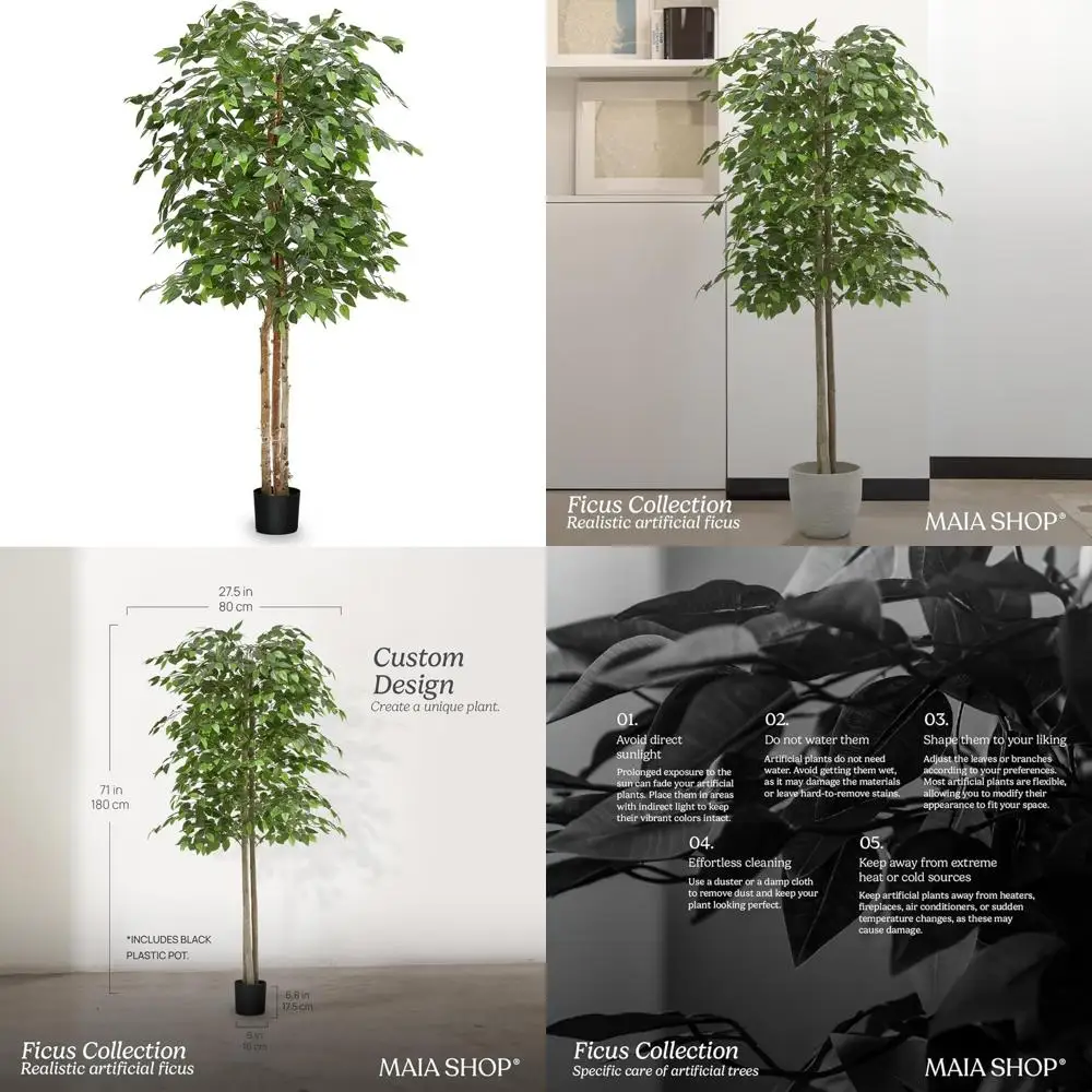 

Realistic Artificial Ficus Tree for Indoor Living Spaces - 71in Tall, Ideal for Home, Apartment, Office Decor