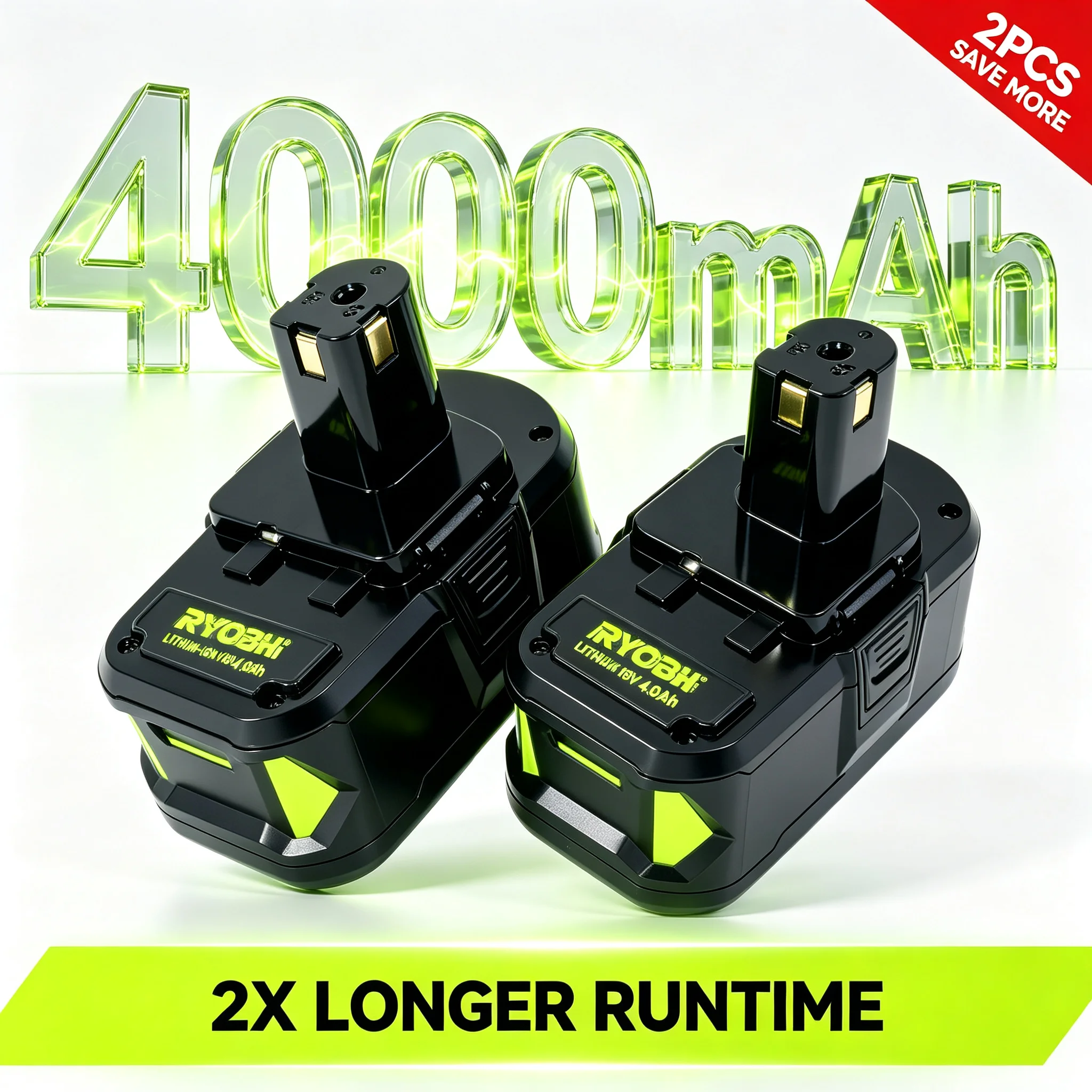 1/2PCS 4000mAh P102 Replace for Ryobi 18v Li-on Battery Pin P104 P105 P108 P109 Compatible with 18Volt Cordless Power Tool