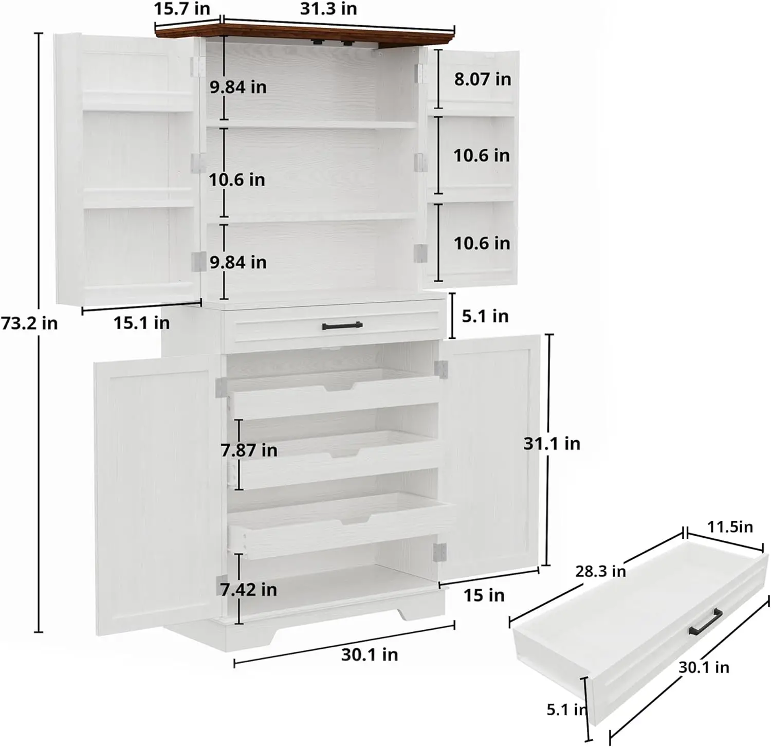 Farmhouse Kitchen Pantry Cabinet, 72