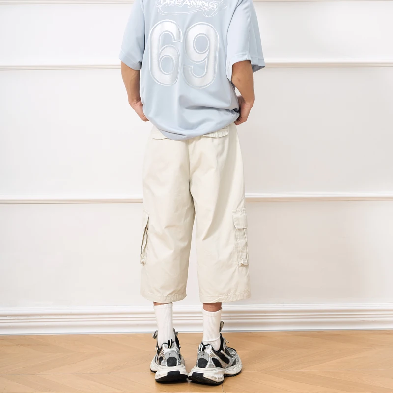 ผู้ชายคู่เอวStreetwear Vintageแฟชั่นหลวมสบายๆขากว้างความยาวลูกวัวสั้นกางเกงผู้หญิงY2kกางเกงกางเกง