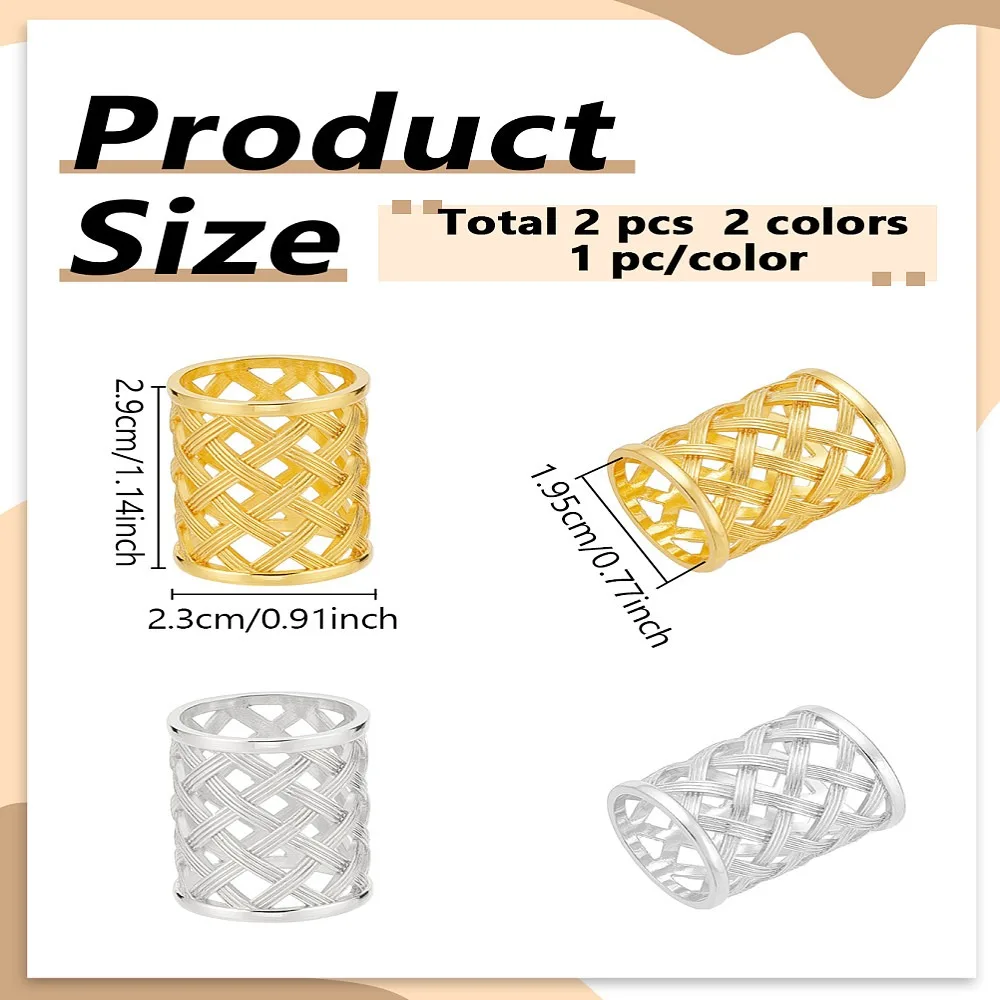 2Pcs 2 Colors Alloy Scarf Buckle Hollow Column Scarf Clips for Clothing Scarf Platinum Golden 29x23mm 1pc/color
