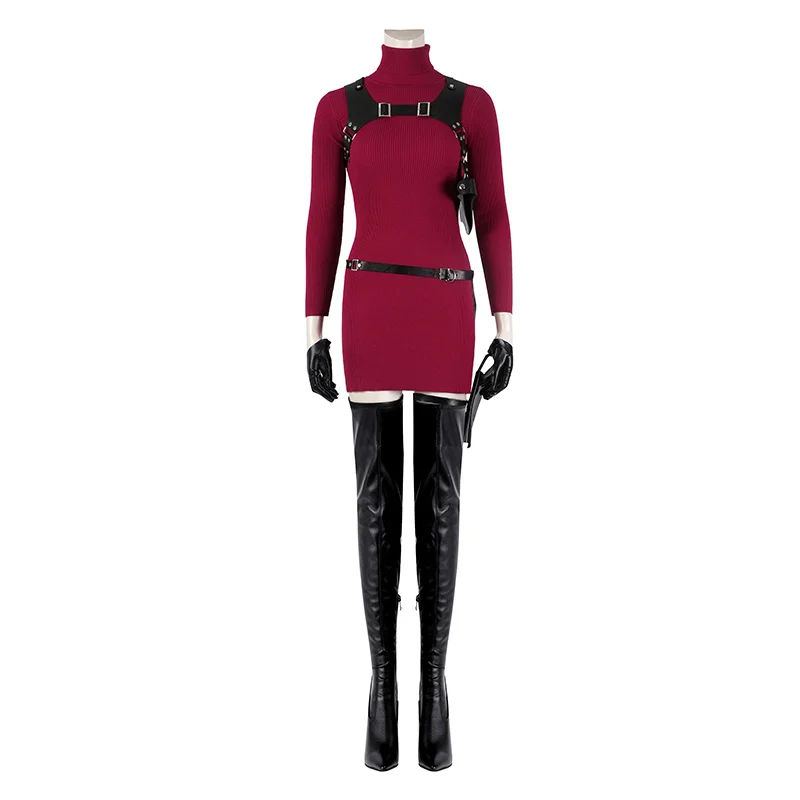 Game Evil 4 Remake Ada Wong Cosplay Costume Women Red Sweater Dress Straps Suits Halloween Carnival Role Play Clothes