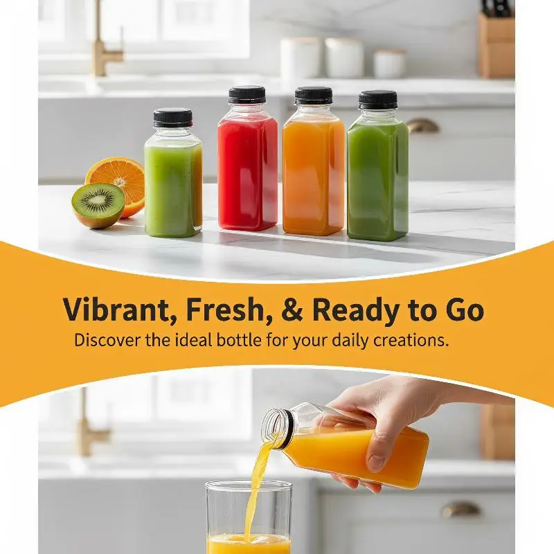 Portable Empty Plastic Juice Bottles with Leakproof Caps Clear Bulk for Travel Hiking Juicing Drink Carry