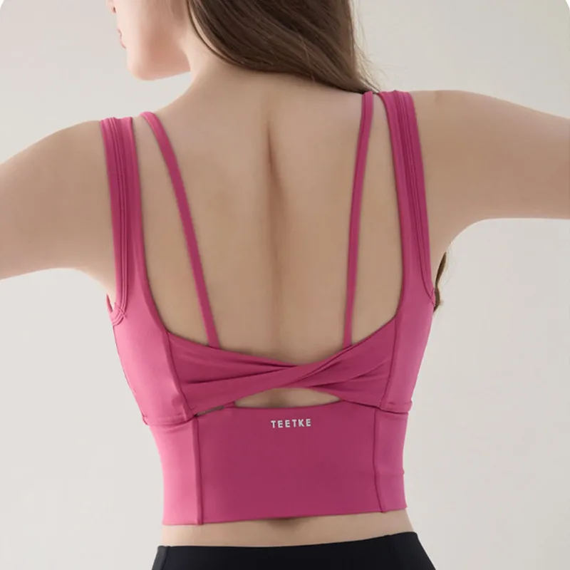 BOWEYLUN Beautiful Back Gathering Sports Bra With Bra Pad Women Breathable Running Wear Yoga Vest Style Fitness Bras Female