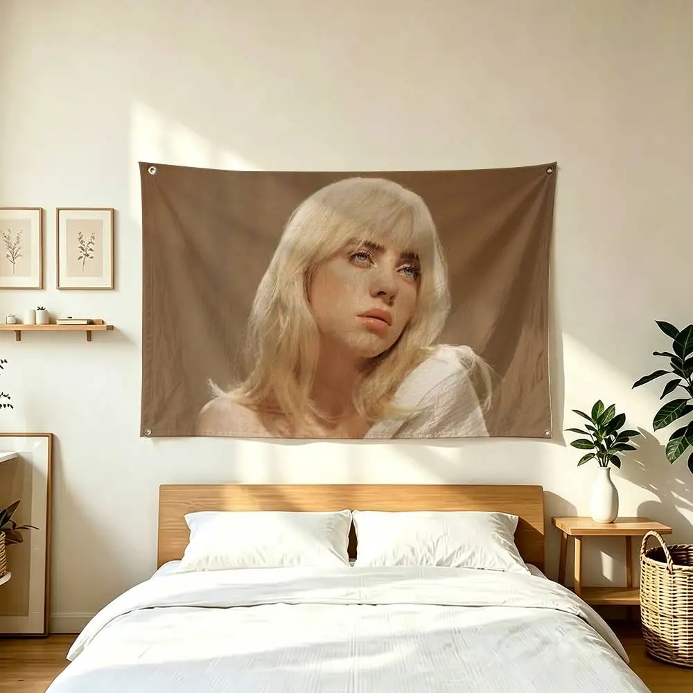 B-Billie Eilish Pop Singer  Flags for Bedrooms Home Decor Items Outdoor Decors Garage Decoration Flaga