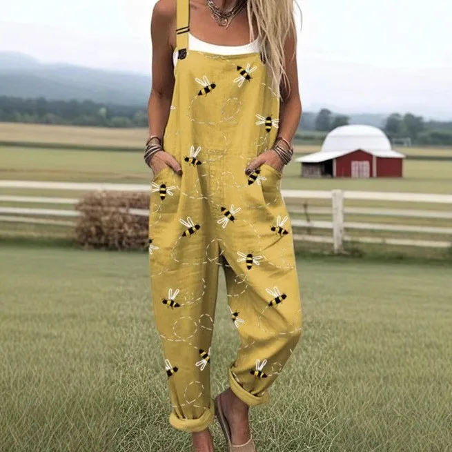 

Модный комбинезон, повседневный комбинезон на подтяжках на пуговицах, комбинезон с цифровым 3D-принтом, летние легкие хлопковые комбинезоны