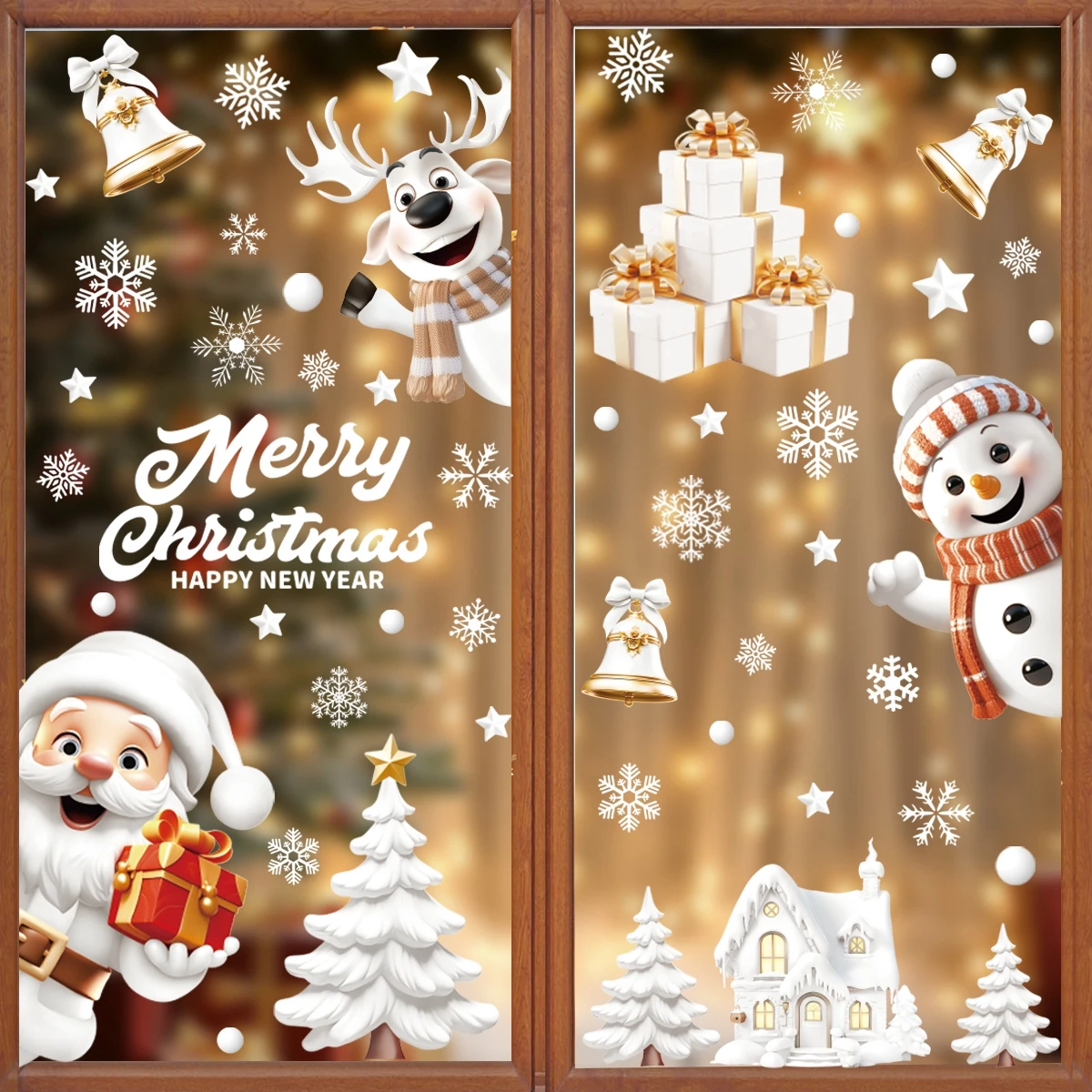 9pcs Christmas Window Stickers Christmas Decoration Kids Favors 2025 Xmas Snowman PVC Stickers Navidad Natal New Year Gift 2026