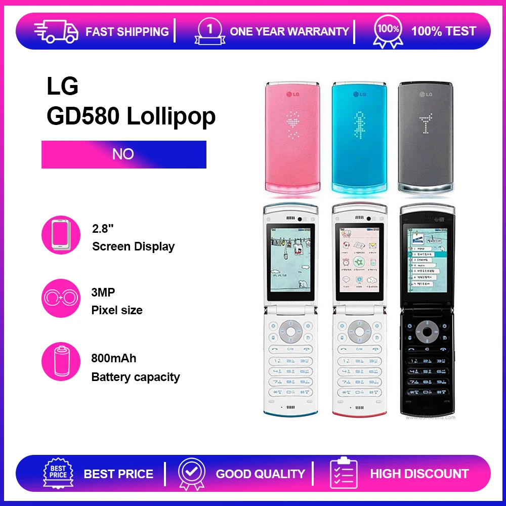 الأصلي LG GD580 Lollipop 3G الهاتف المحمول 2.8 ''مكبر الصوت 3MP كاميرا الهاتف الذكي