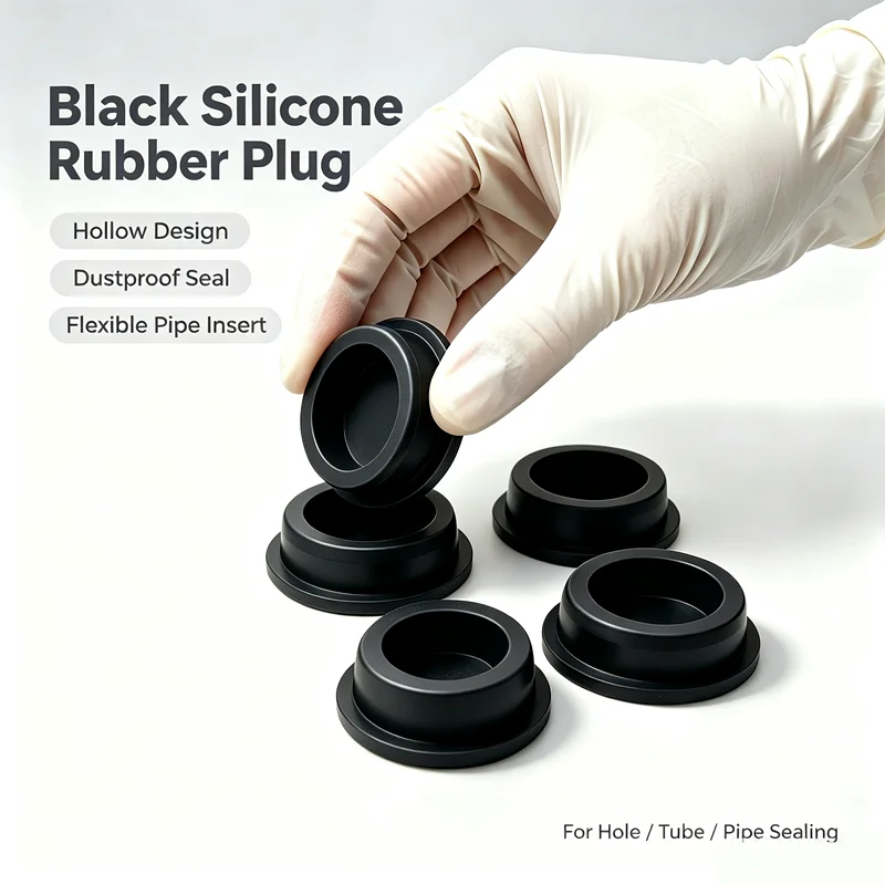 Black Hollow Silicone Hole Stopper Dust Sealing Pipe Tube Blanking End Plug Bung
