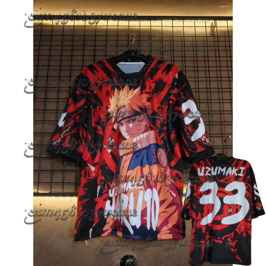 2026 New Summer Naruto Uzumaki 33 Printed Jersey T-shirt Black Red Anime Streetwear Perfect Gift for Fans Family Matching