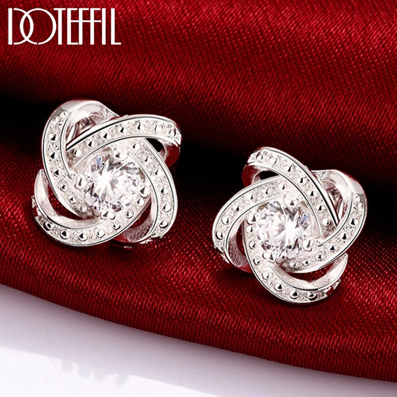 DOTEFFIL 925 Sterling Silver wysokiej jakości AAA cyrkon Charm kolczyki kobiety moda biżuteria Wedding Party Gift
