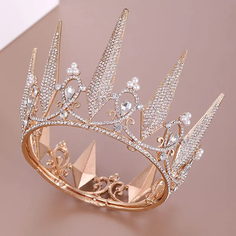 Luxury Crystal Round Crown Tiara Rhinestone Prom Diadem Crown For Women Bridal Wedding Hair Accessories Jewelry Crown Tiara Gift