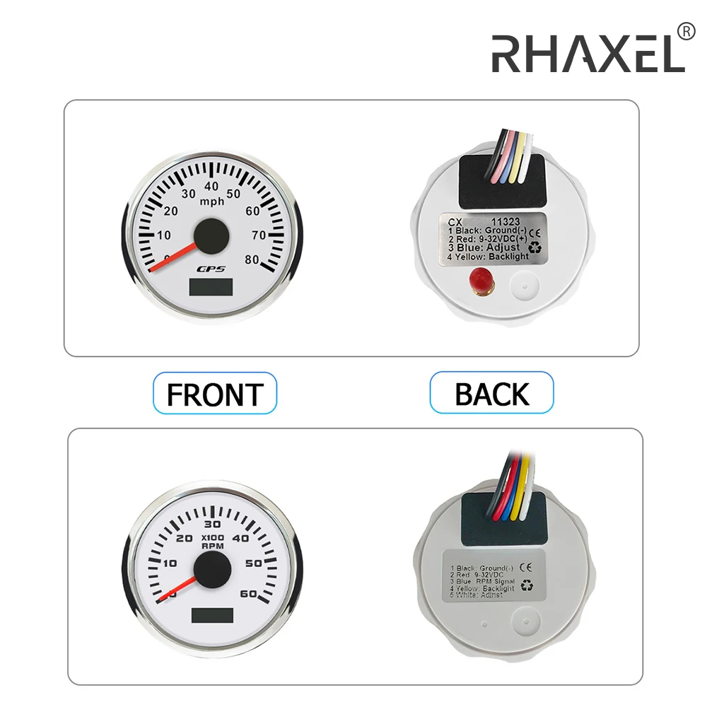 

Комплект из 2-х датчиков RHAXEL 52 мм: GPS-спидометр (до 120 миль/ч) и тахометр (до 7000 об/мин) с счетчиком моточасов, 12В/24В, для автомобиля, лодки, фургона, UTV