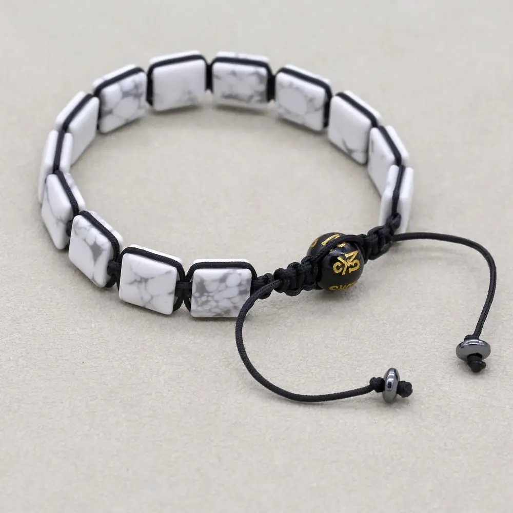 White Turquoise Stone Hematite Buddha Mantra Beads Handmade Braided Bracelets Yoga Healing Lucky Charm Bangles Couples Jewelry