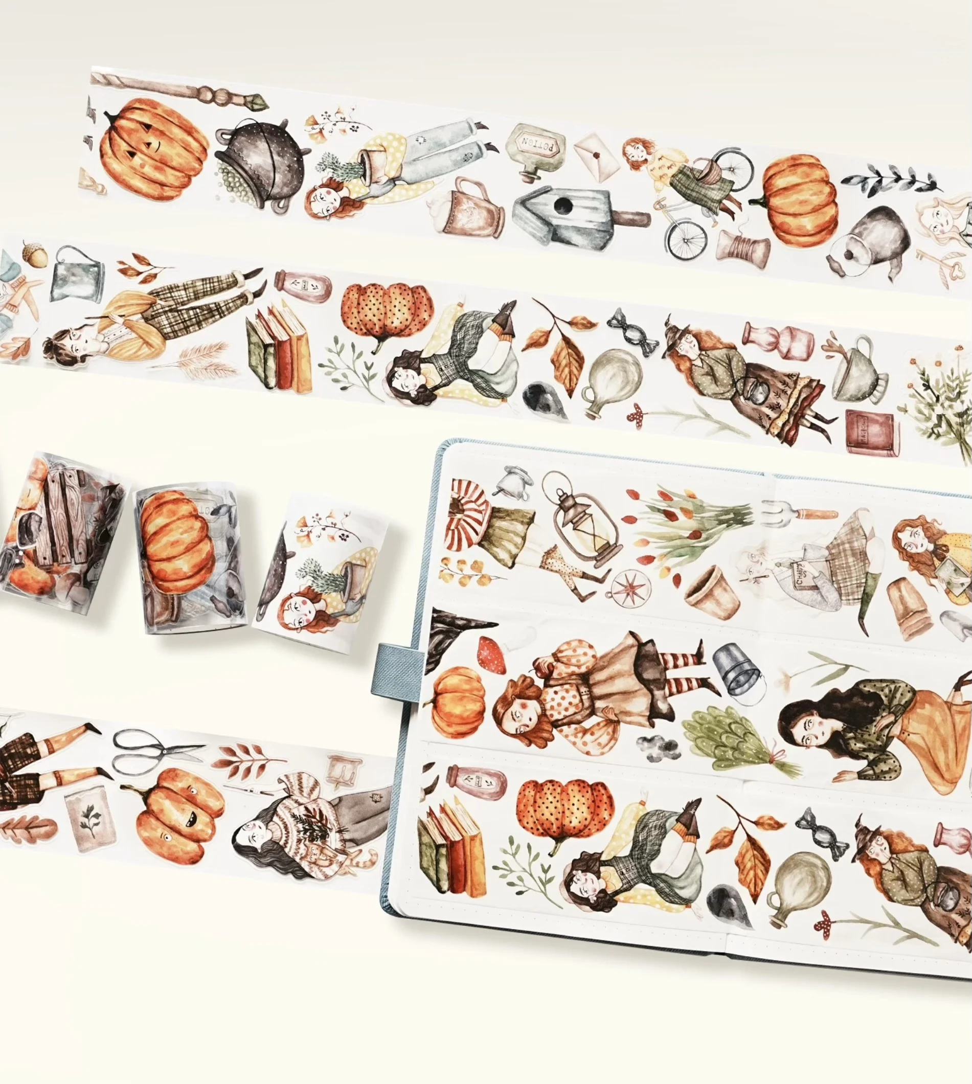WT Studio Vintage Pumpkin Night Witch Washi PET Tape for Plan Card Making DIY Scrapbooking Plan Decorative Sticker