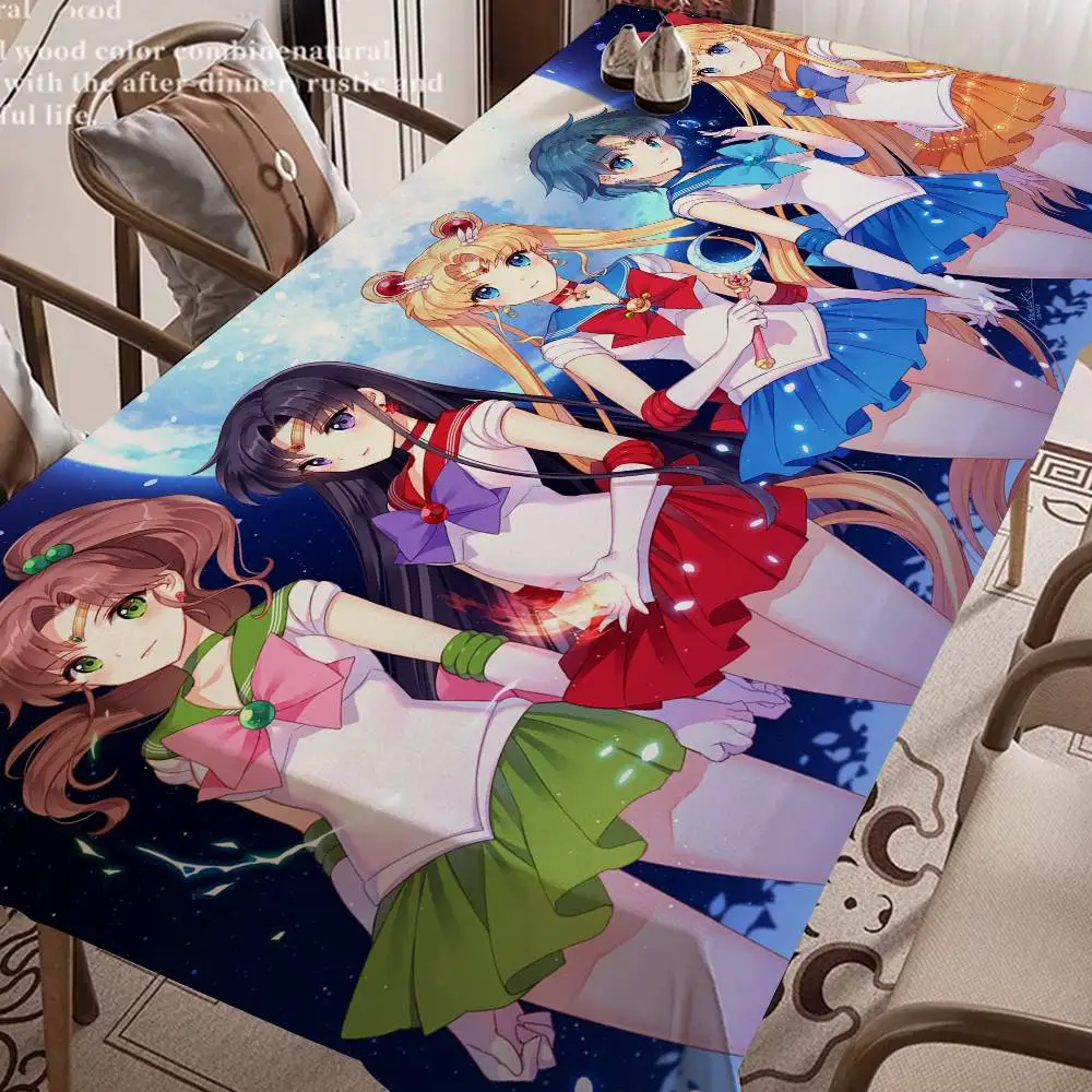 S-Sailores Cute Girl Moon Table Stain Resistant Decorative Washable Polyester Tablecloths for Dining Table Parties and Wedding