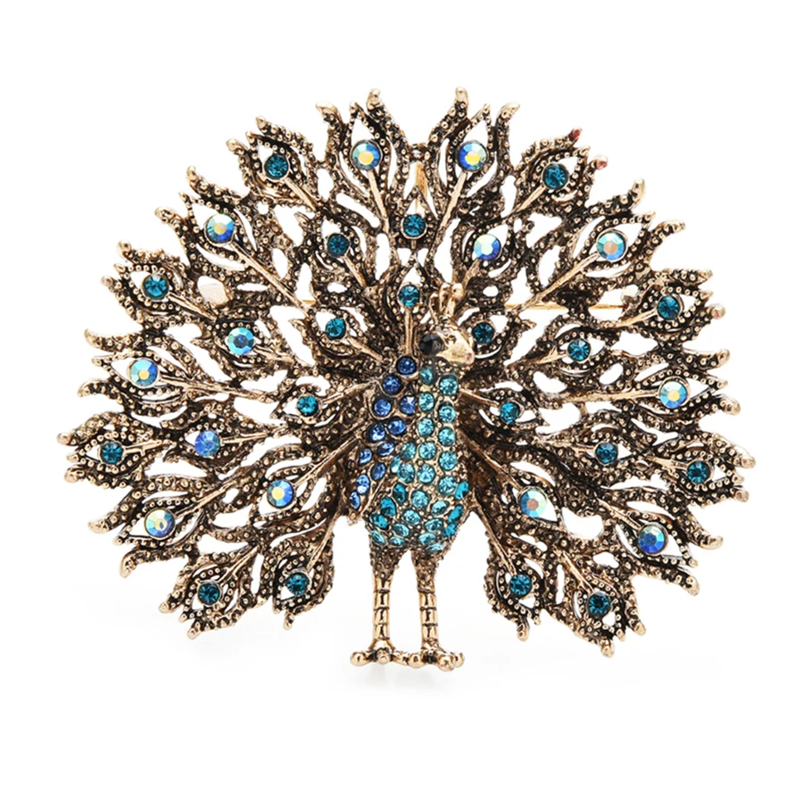 Broches de pavo real grandes y brillantes multicolores para mujer, regalo de joyería, insignia de 4 colores, hebilla para bufanda