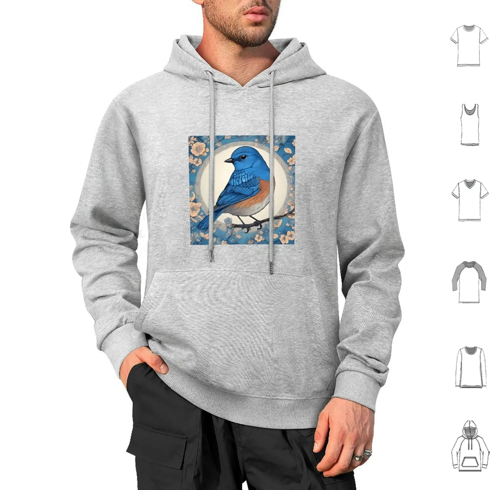 Bluebird Colour 03 Hoodie cotton Long Sleeve Bluebird Bluebird Art Bluebird Watercolour Bluebird Design Bluebird Feathers