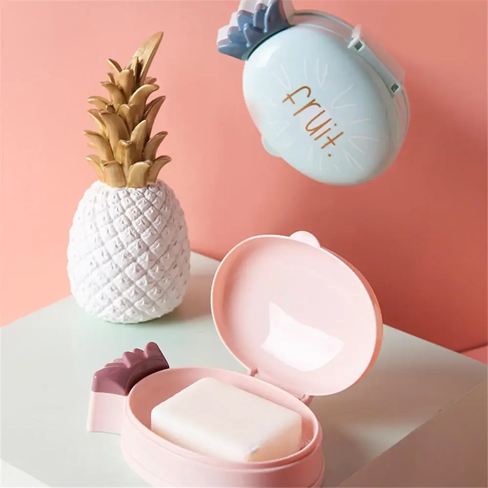 Portable Cartoon Pineapple Soap Box With Cover Bathroom Waterproof Soap Dish Travel Soap Case Bathroom Accessories