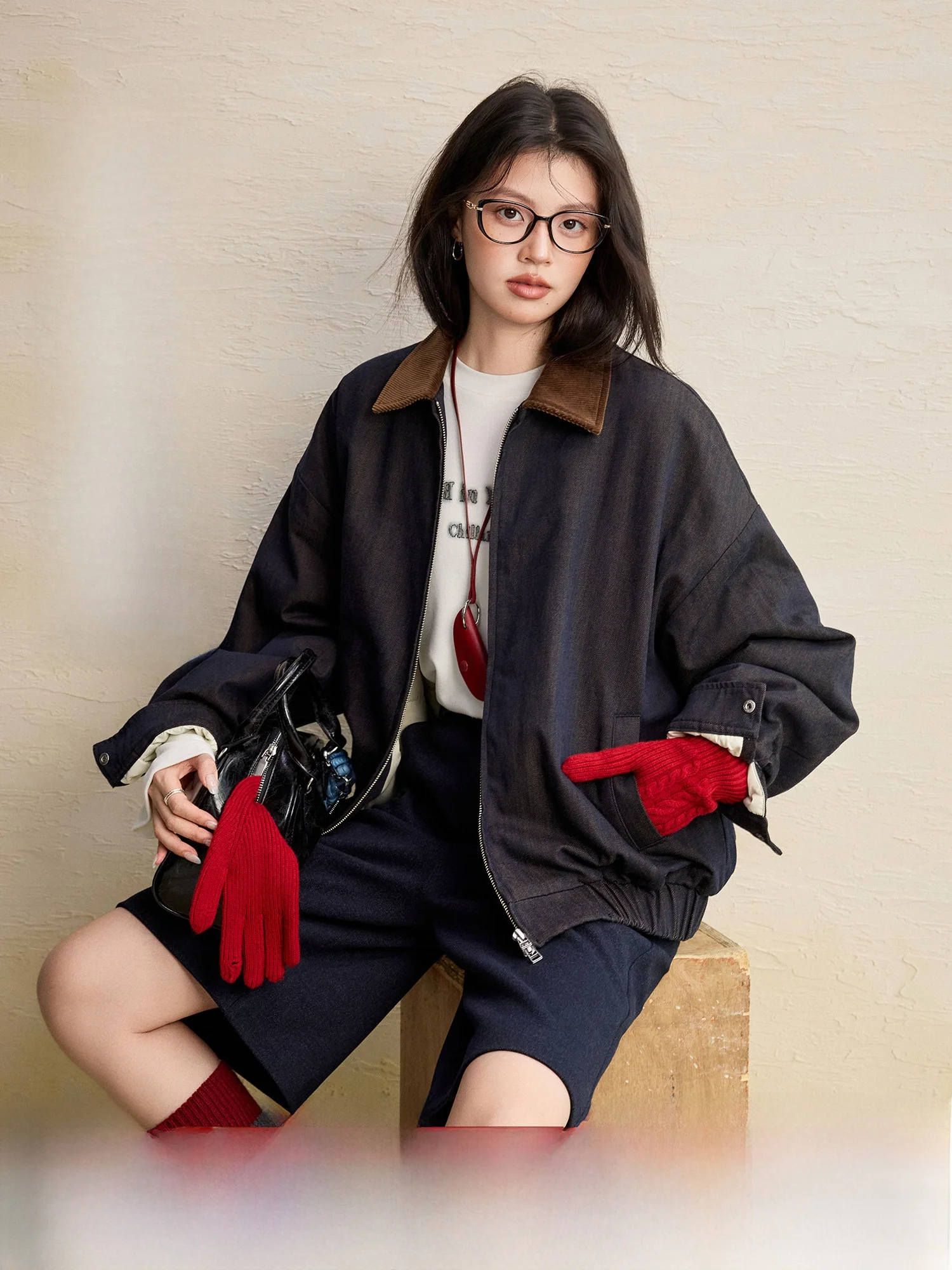 

Barn Pilot Sle Loose Fit Woolen Jaet Autumn Winter Outerwear Color Blo Collar Long Sve Warm Coat for Women