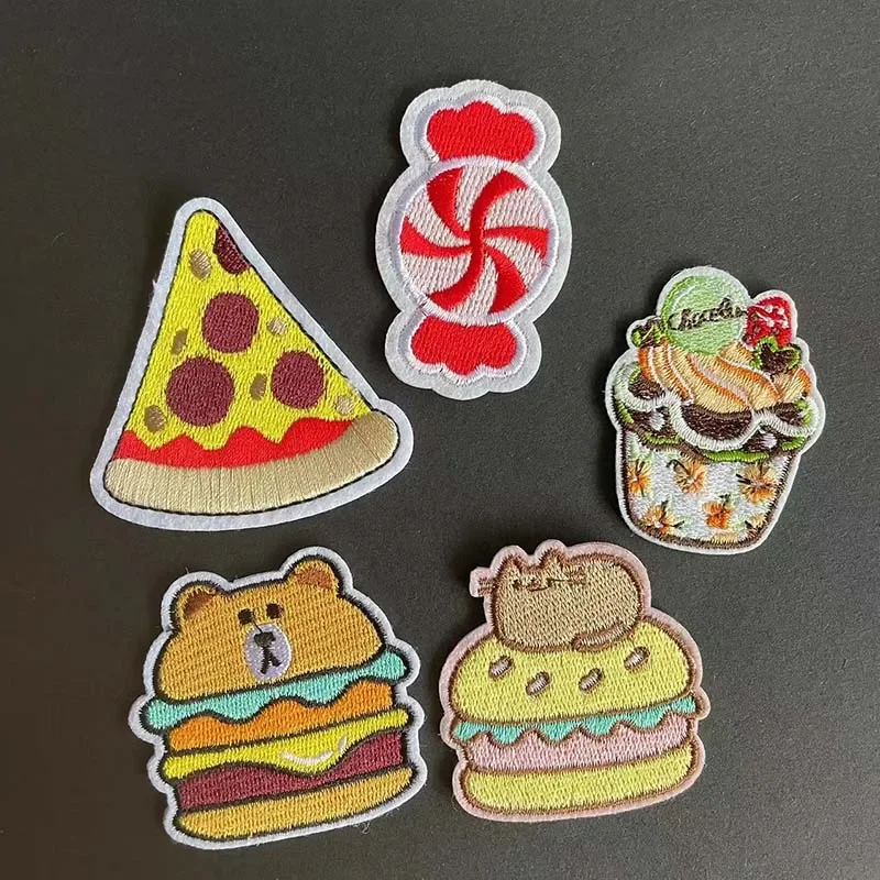 5PCS/Hamburgers,Candy,Ice Cream Fabric Applique Thermal Stripes,Clothes Stickers Embroidery Iron On Patches For Clothing,Shirt