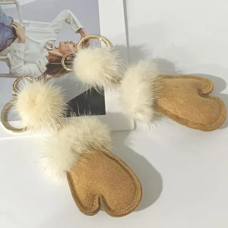 Creativity Plush Glove Keychain Pendant Car Keyring Hanger Fashion Glove Diy Bag Backpack Charm Accessories Christmas Gifts