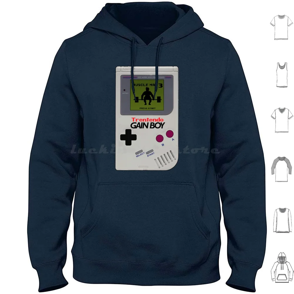Gainboy moletom com capuz de algodão manga longa ginásio levantamento fitness treino tanque força de energia powerlift nerd geek gamer nin tendo ganho