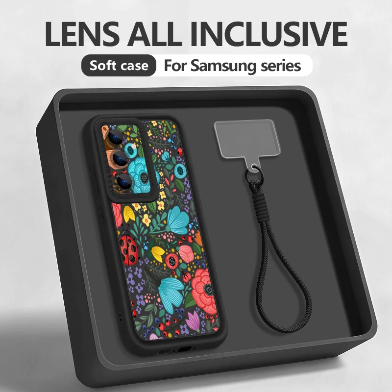 Romantyczne etui na telefon z wzorem ogrodu, z miękkim paskiem, do Samsung Galaxy S25 S24 FE S26 S24 S22 Ultra S23 Plus S25 Edge