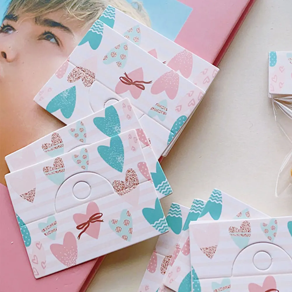 50pcs/lot 6.4x4cm Foldable Packaging Paper Cards Heart Pattern Cards for Handmade Jewelry Retail Hang Tag Pink Bow Display Label