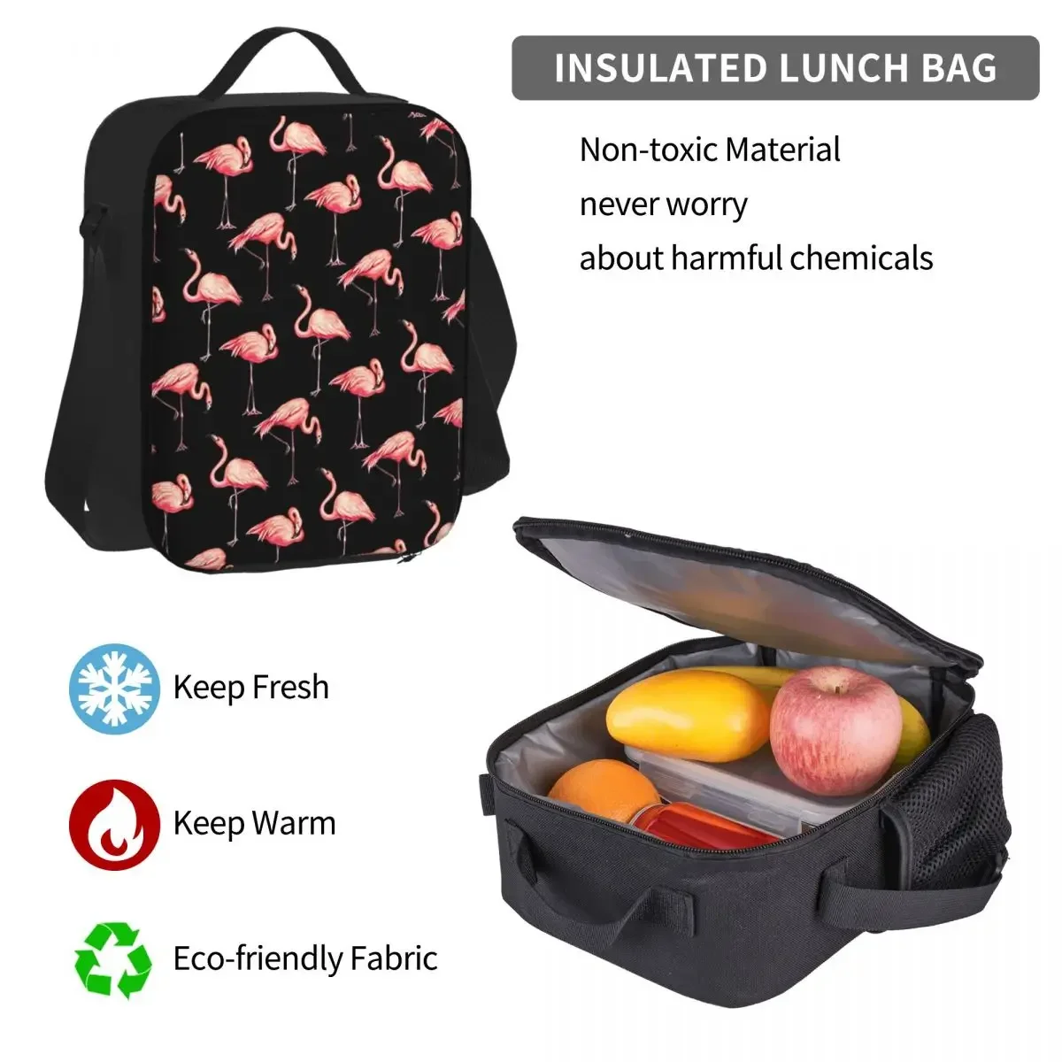 Flamingo Muster-schwarze Rucksäcke Junge Mädchen Bücher tasche Kinder Schult aschen Cartoon Kinder Rucksack Lunch Bag Stift Tasche dreiteiliges Set